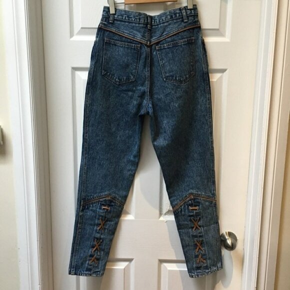 VINTAGE Rio by Stephen Mardon Leather Trim Lace Up Jeans - Picture 5 of 12